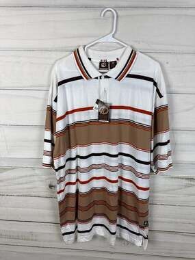 Knockout Men's 2X Y2K Striped Polo Shirt Brown Orange White NWTS